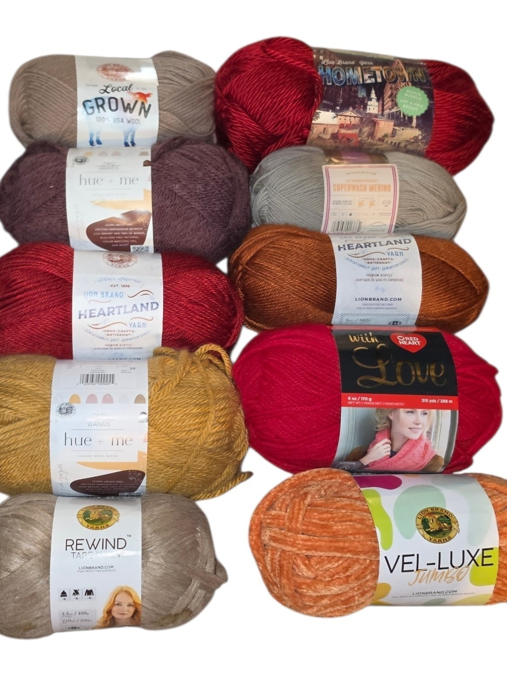 Fall Yarn Bundle 10 Skeins Lion Brand Wool Merino Heartland Hue + Me